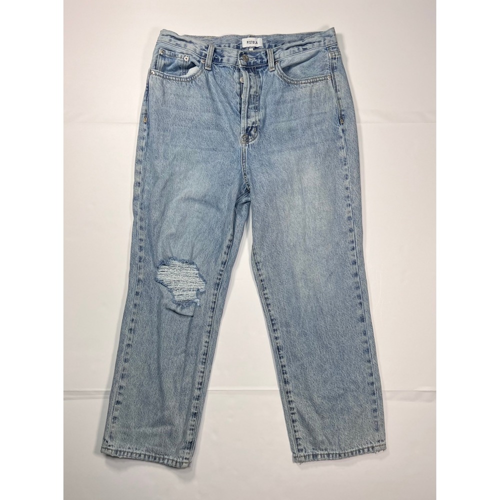 Pistola‎ Straight Leg Jeans Size 30 Light Blue Distressed High Rise Button Fly